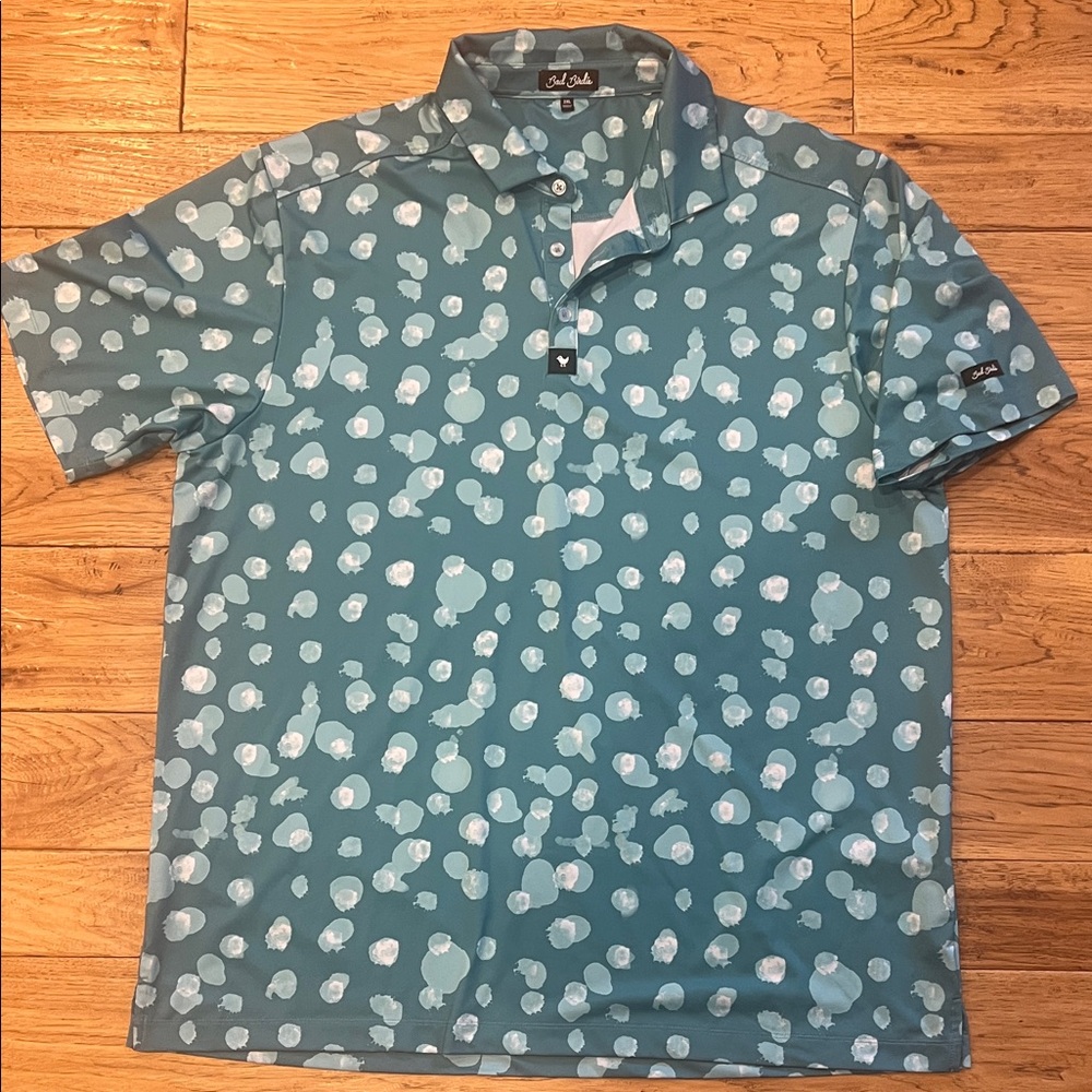 Bad Birdie Men's Polo Shirt in Teal and White Pattern